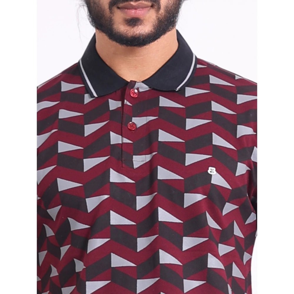 Men's Casual Cotton Printed Polo Neck Half Sleeve T-Shirt (Magenta) - Image 3