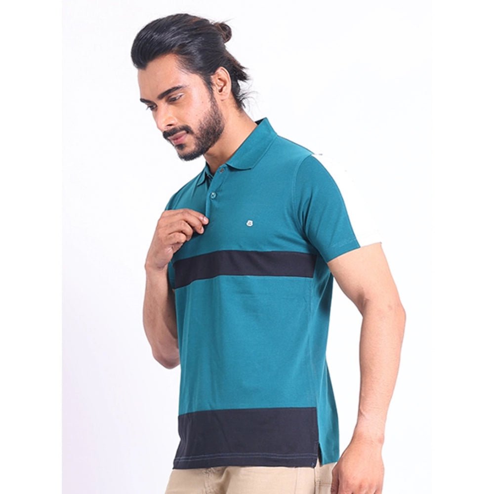 Men's Casual Cotton Printed Polo Neck Half Sleeve T-Shirt (Green) - Image 6