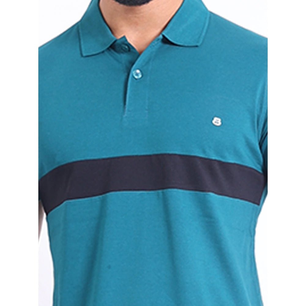 Men's Casual Cotton Printed Polo Neck Half Sleeve T-Shirt (Green) - Image 3