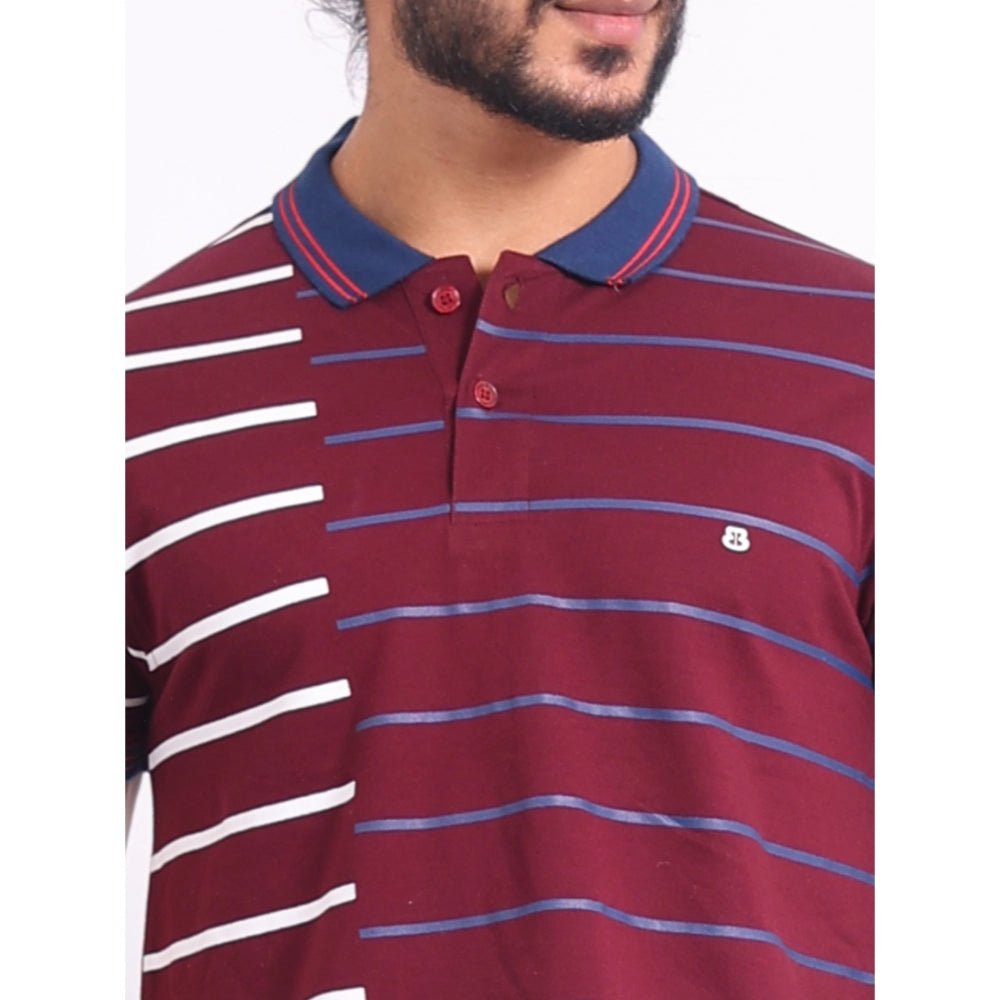 Men's Casual Cotton Printed Polo Neck Half Sleeve T-Shirt (Purple) - Image 3