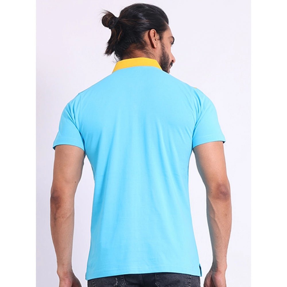 Men's Casual Cotton Printed Polo Neck Half Sleeve T-Shirt (Skyblue) - Image 7