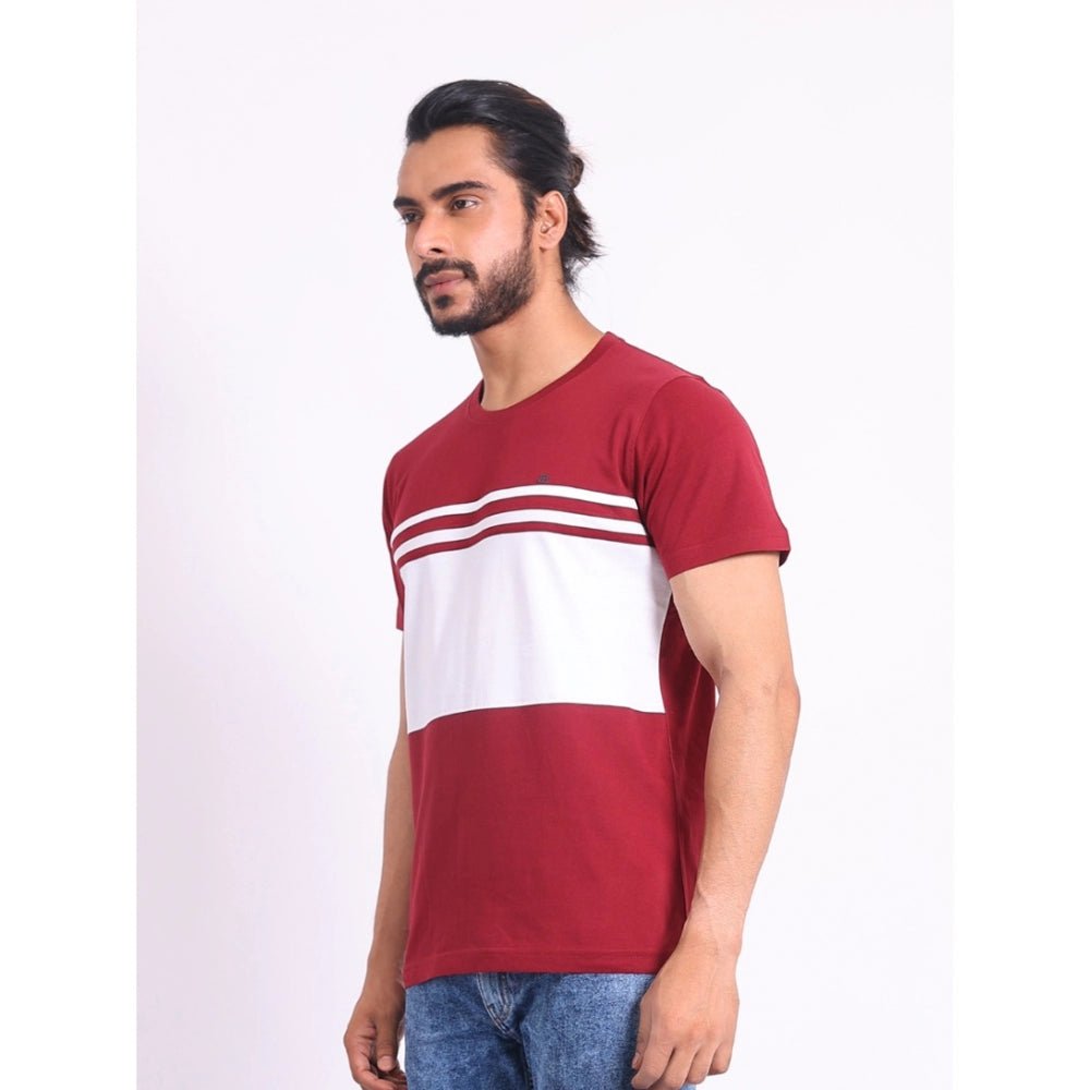 Men's Casual Cotton Printed Round Neck Half Sleeve T-Shirt (Maroon) - Image 6