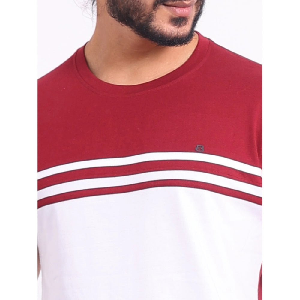 Men's Casual Cotton Printed Round Neck Half Sleeve T-Shirt (Maroon) - Image 3