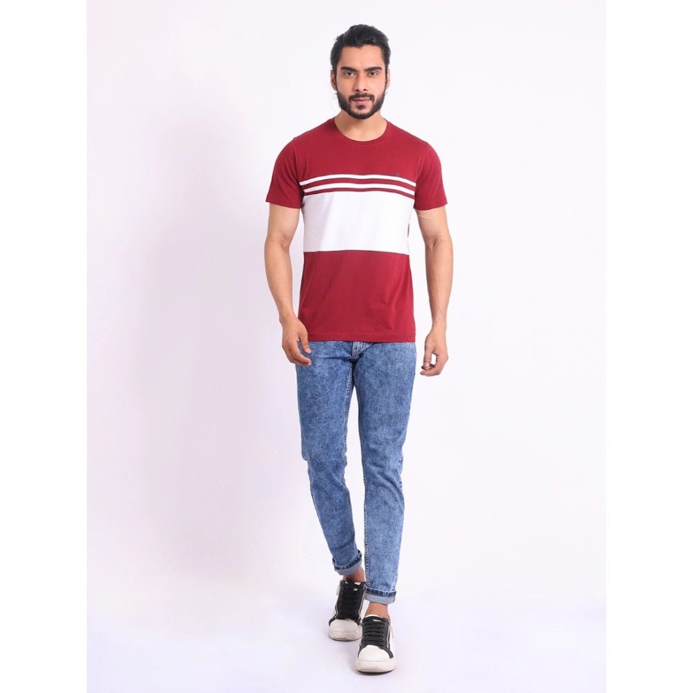 Men's Casual Cotton Printed Round Neck Half Sleeve T-Shirt (Maroon) - Image 2