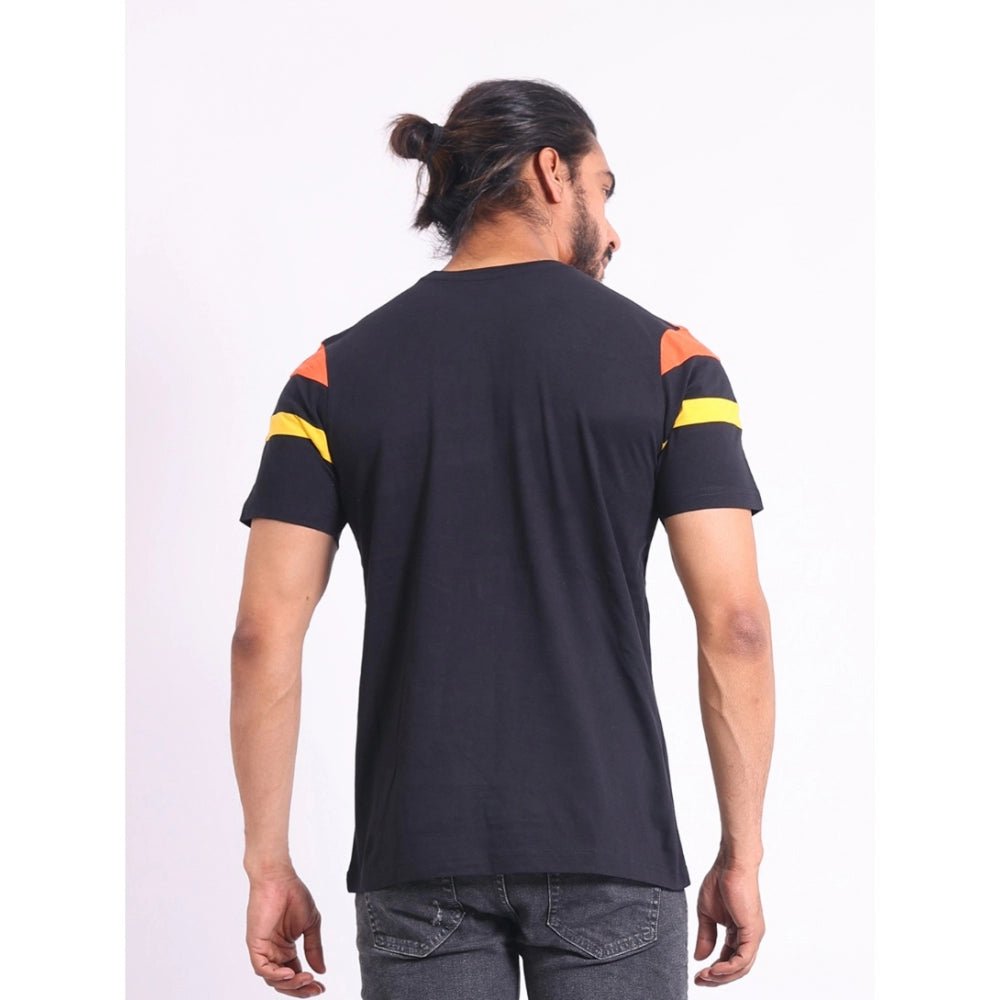 Men's Casual Cotton Printed Round Neck Half Sleeve T-Shirt (Black) - Image 7