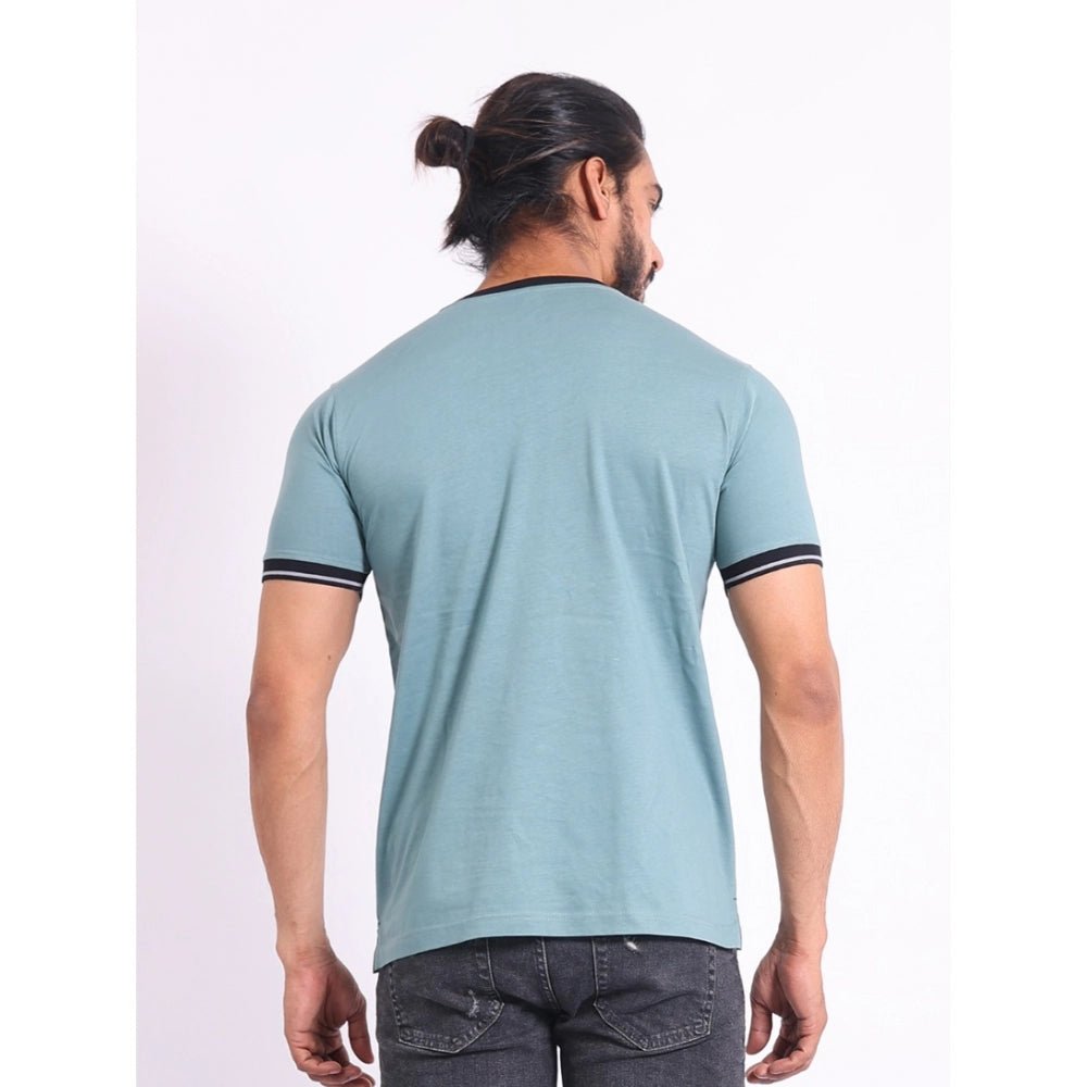 Men's Casual Cotton Printed Round Neck Half Sleeve T-Shirt (Grey) - Image 7