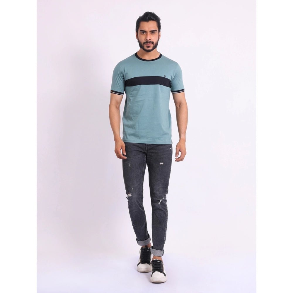 Men's Casual Cotton Printed Round Neck Half Sleeve T-Shirt (Grey) - Image 2