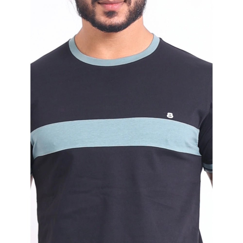 Men's Casual Cotton Printed Round Neck Half Sleeve T-Shirt (Black) - Image 3