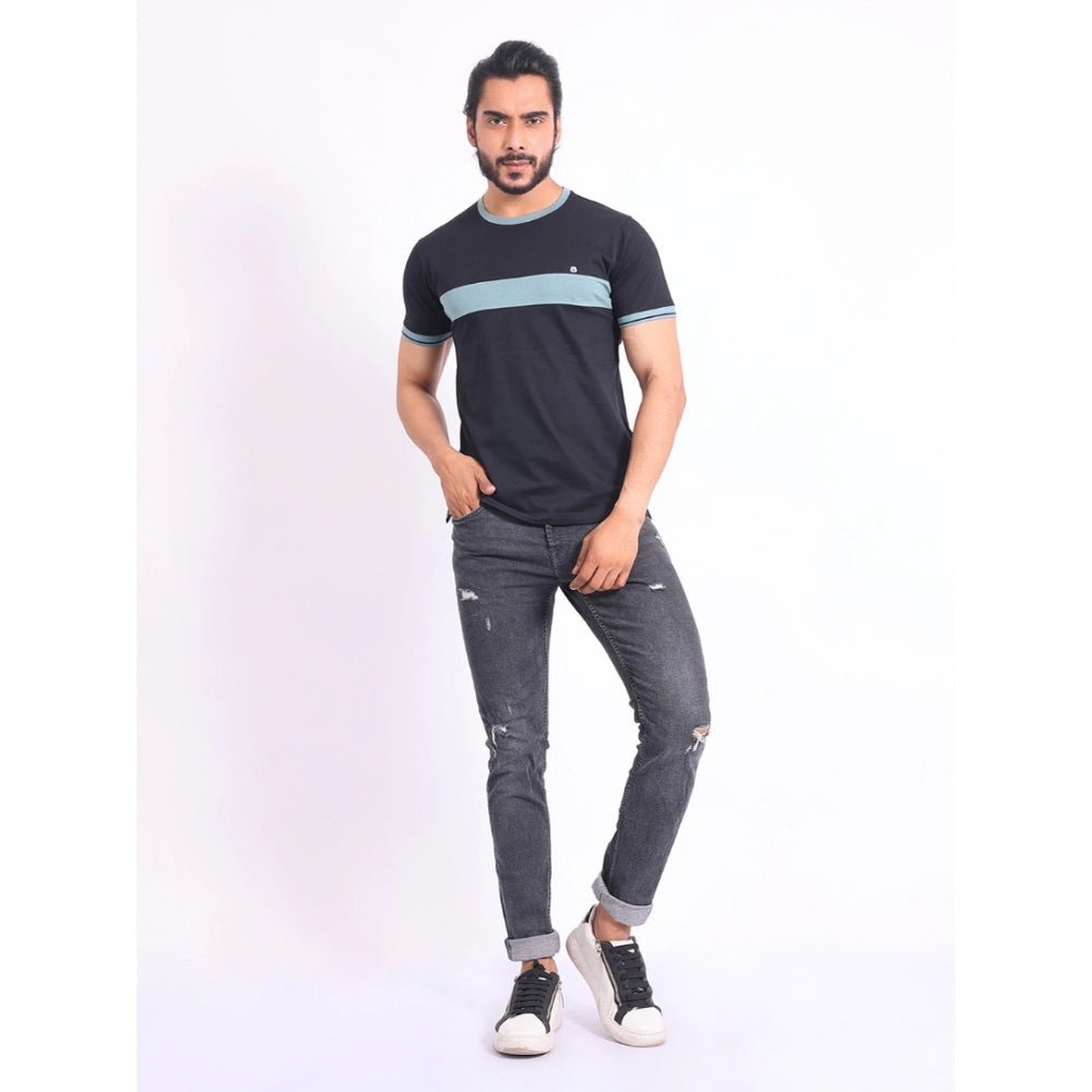 Men's Casual Cotton Printed Round Neck Half Sleeve T-Shirt (Black) - Image 2