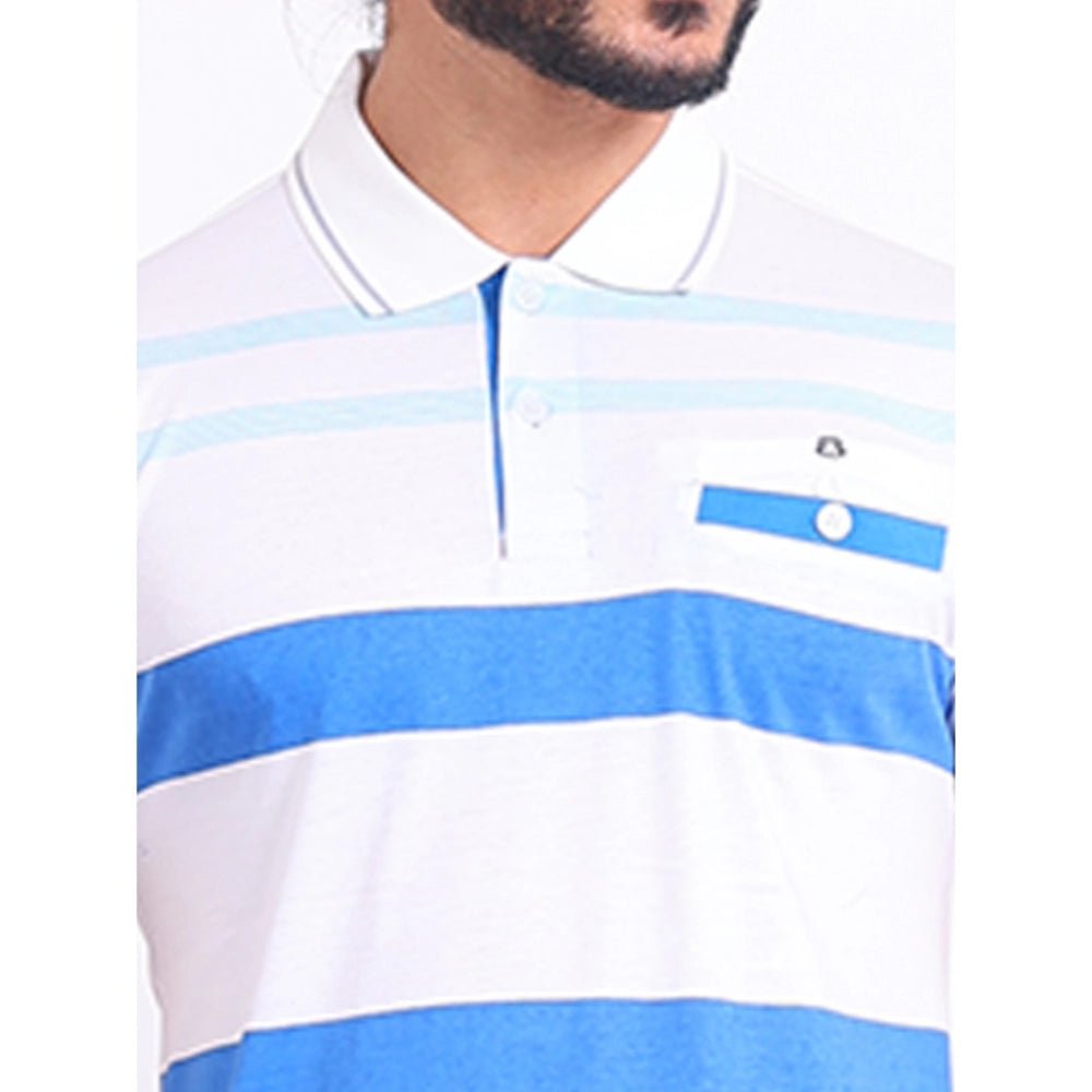 Men's Casual Cotton Printed Polo Neck Half Sleeve T-Shirt (White) - Image 3