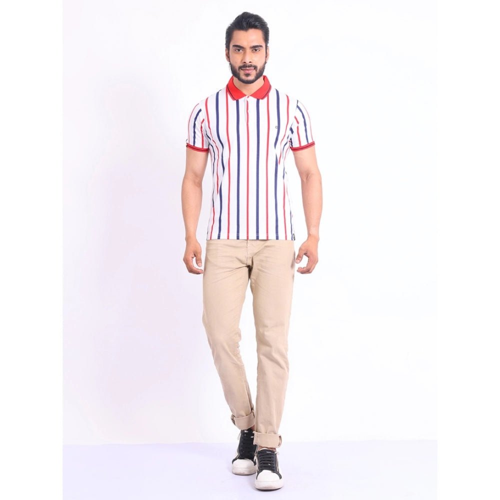 Men's Casual Cotton Printed Polo Neck Half Sleeve T-Shirt (White) - Image 2