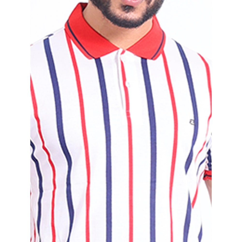 Men's Casual Cotton Printed Polo Neck Half Sleeve T-Shirt (White) - Image 3