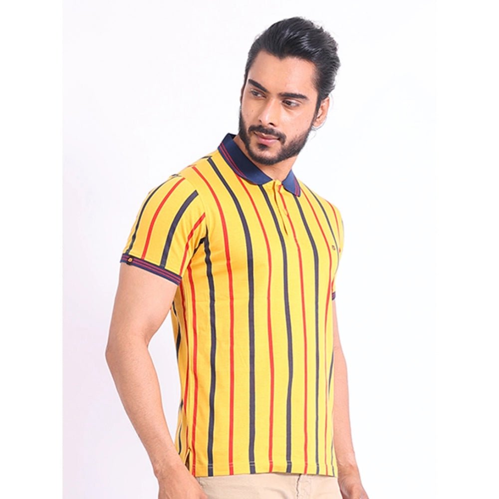 Men's Casual Cotton Printed Polo Neck Half Sleeve T-Shirt (Mustard) - Image 5