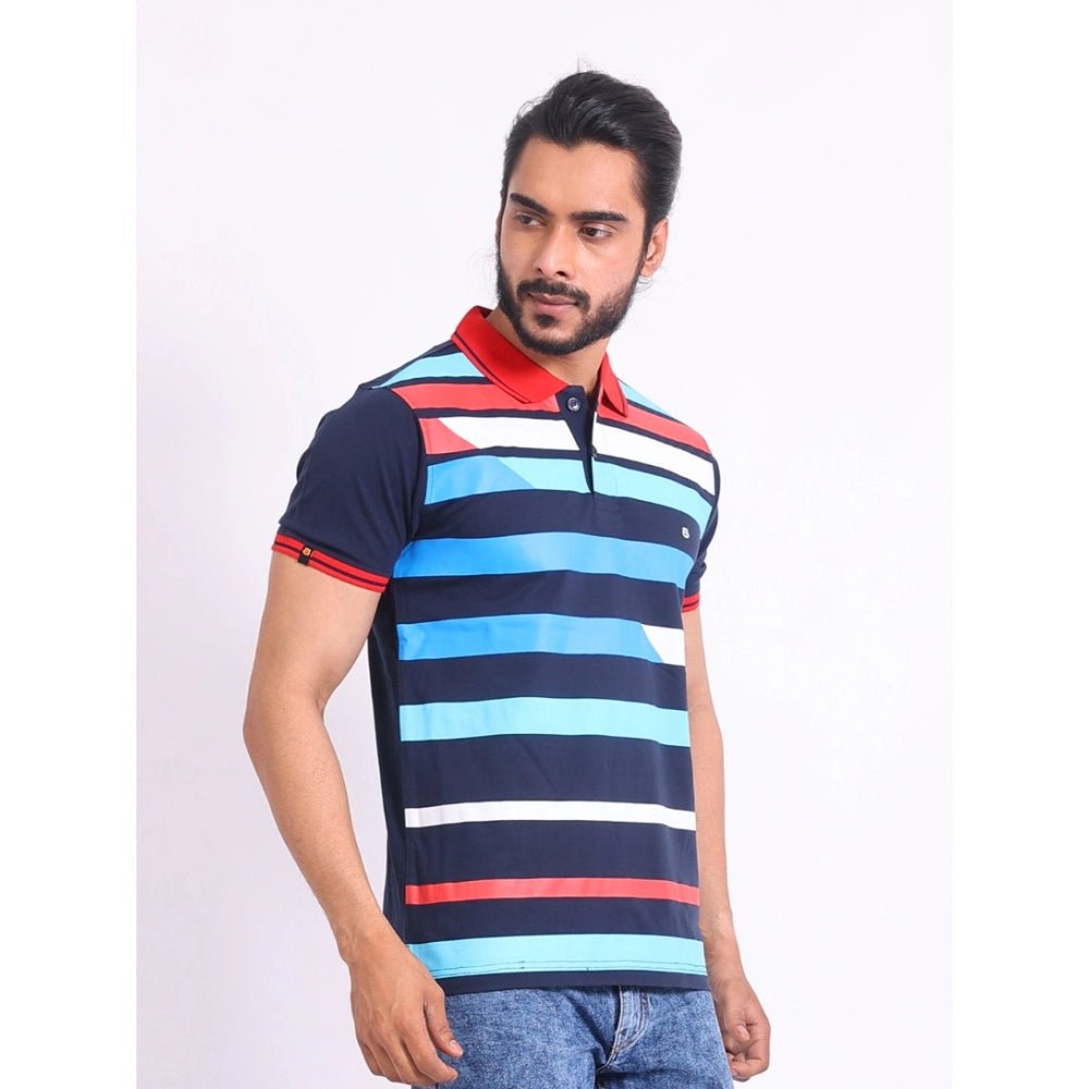 Men's Casual Cotton Printed Polo Neck Half Sleeve T-Shirt (Navy) - Image 5
