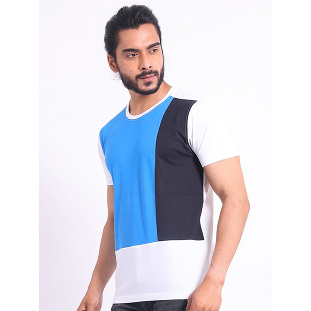 Men's Casual Cotton Printed Round Neck Half Sleeve T-Shirt (Blue) - Image 6