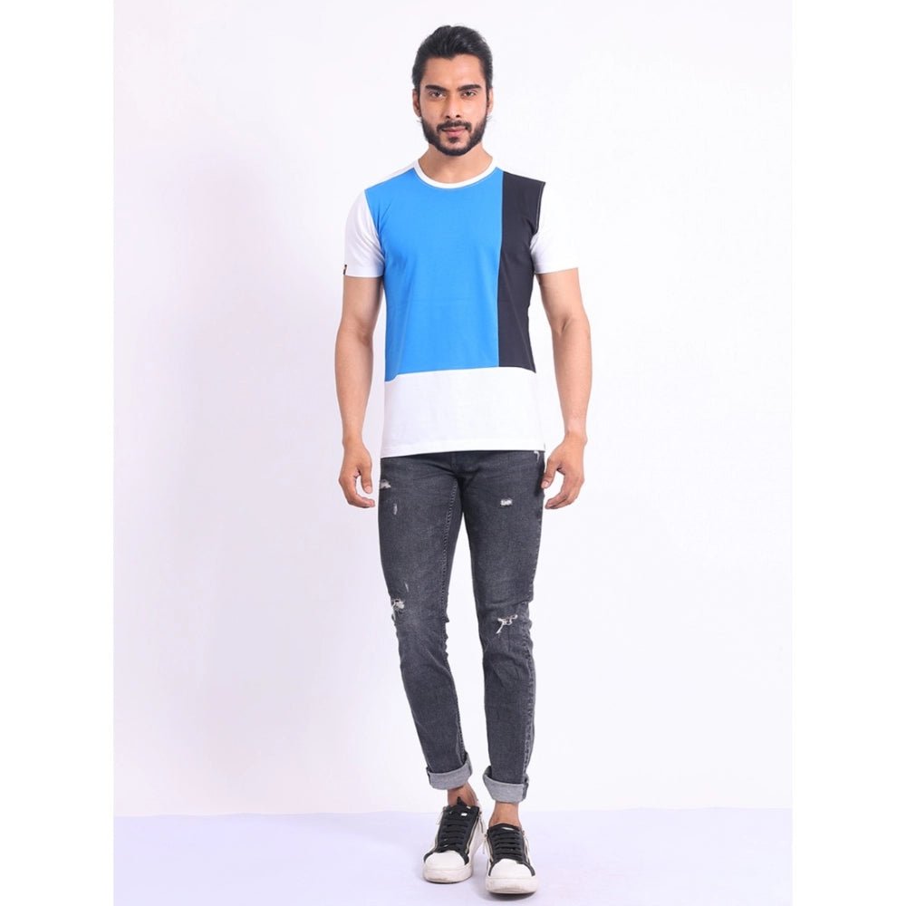 Men's Casual Cotton Printed Round Neck Half Sleeve T-Shirt (Blue) - Image 2