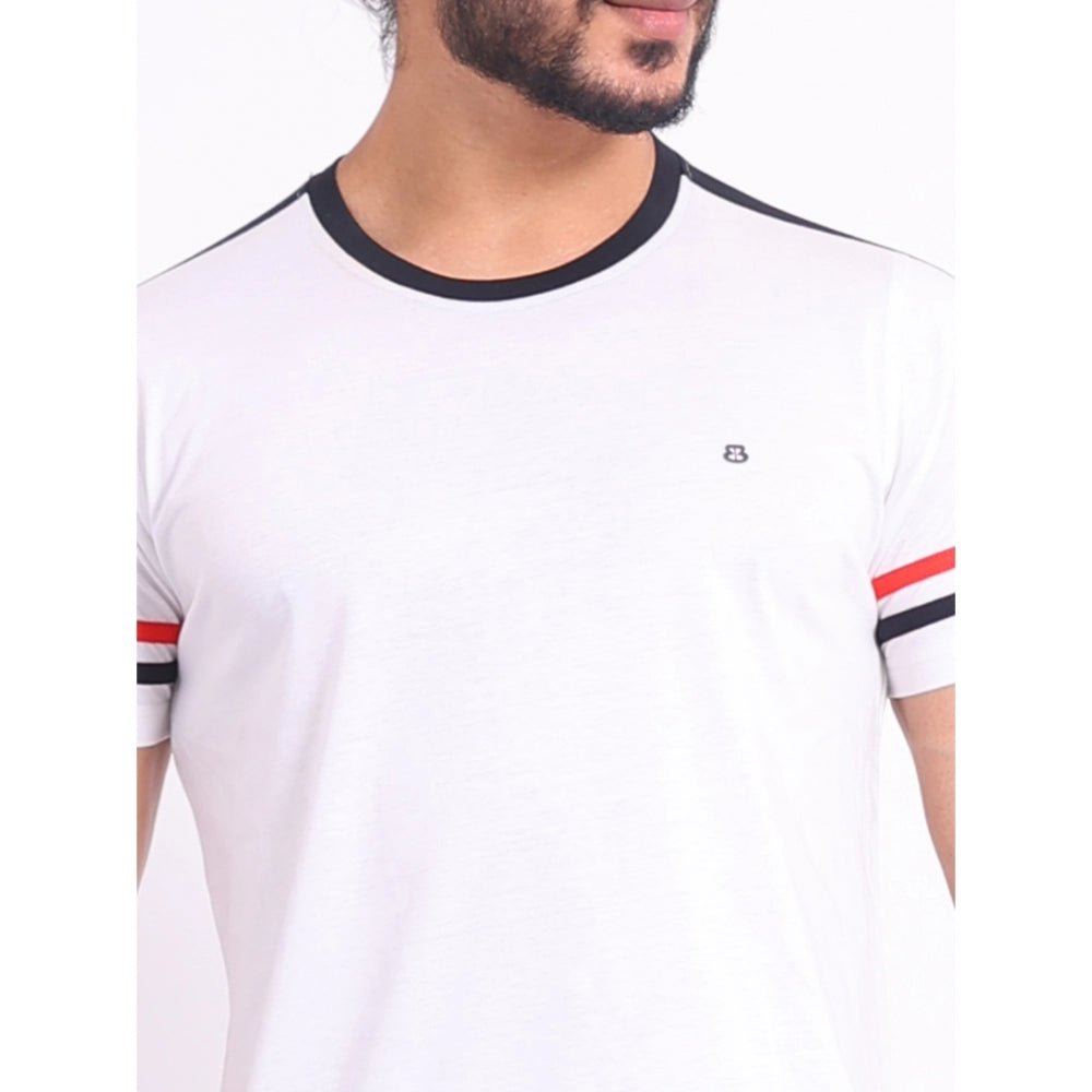 Men's Casual Cotton Printed Round Neck Half Sleeve T-Shirt (White) - Image 3