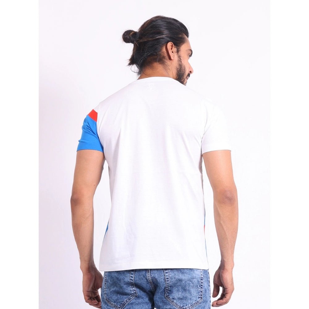 Men's Casual Cotton Printed Round Neck Half Sleeve T-Shirt (White) - Image 7