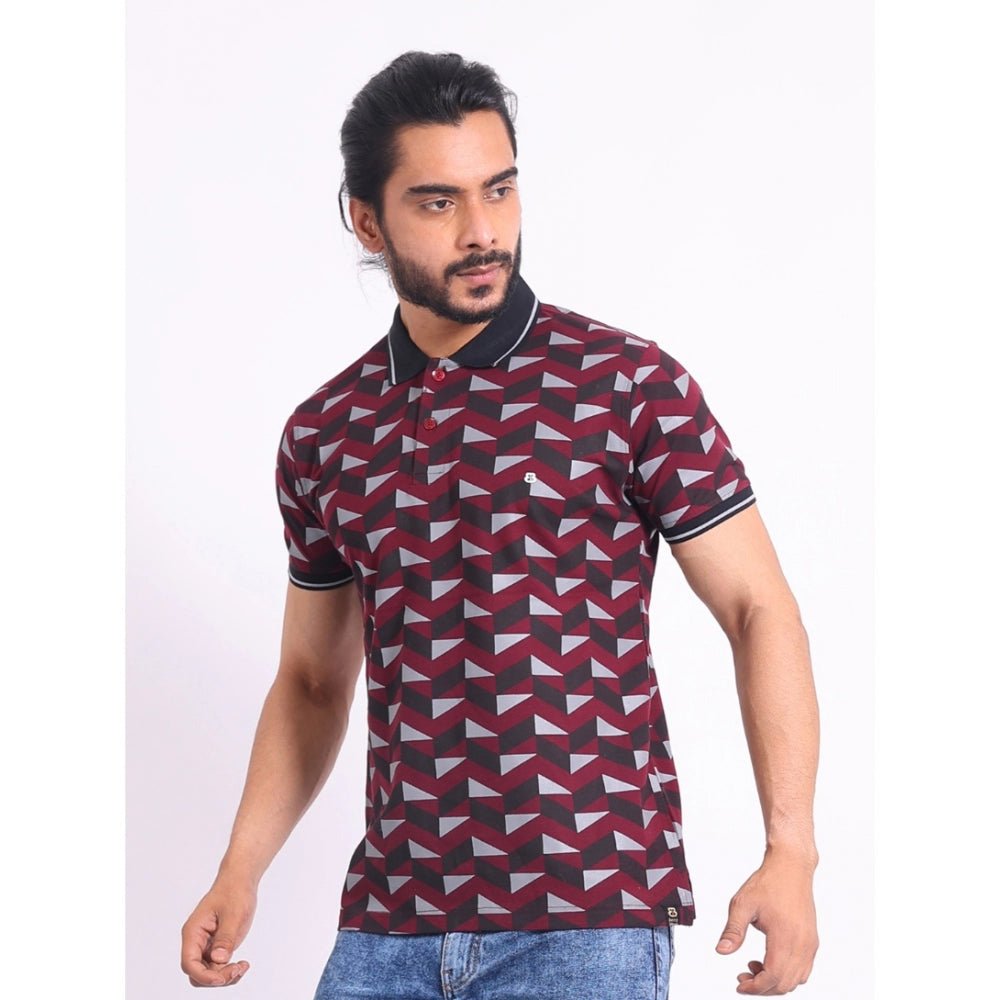 Men's Casual Cotton Printed Polo Neck Half Sleeve T-Shirt (Magenta) - Image 6