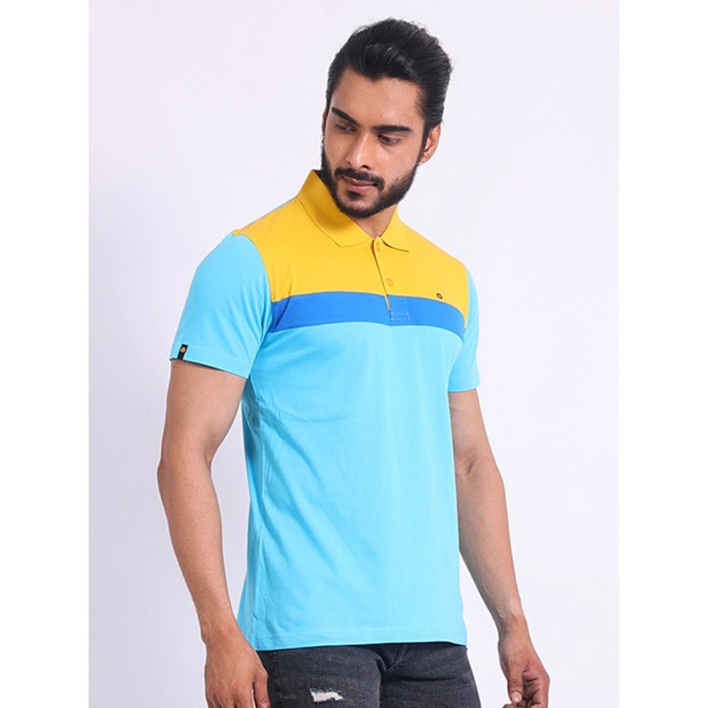 Men's Casual Cotton Printed Polo Neck Half Sleeve T-Shirt (Skyblue) - Image 5