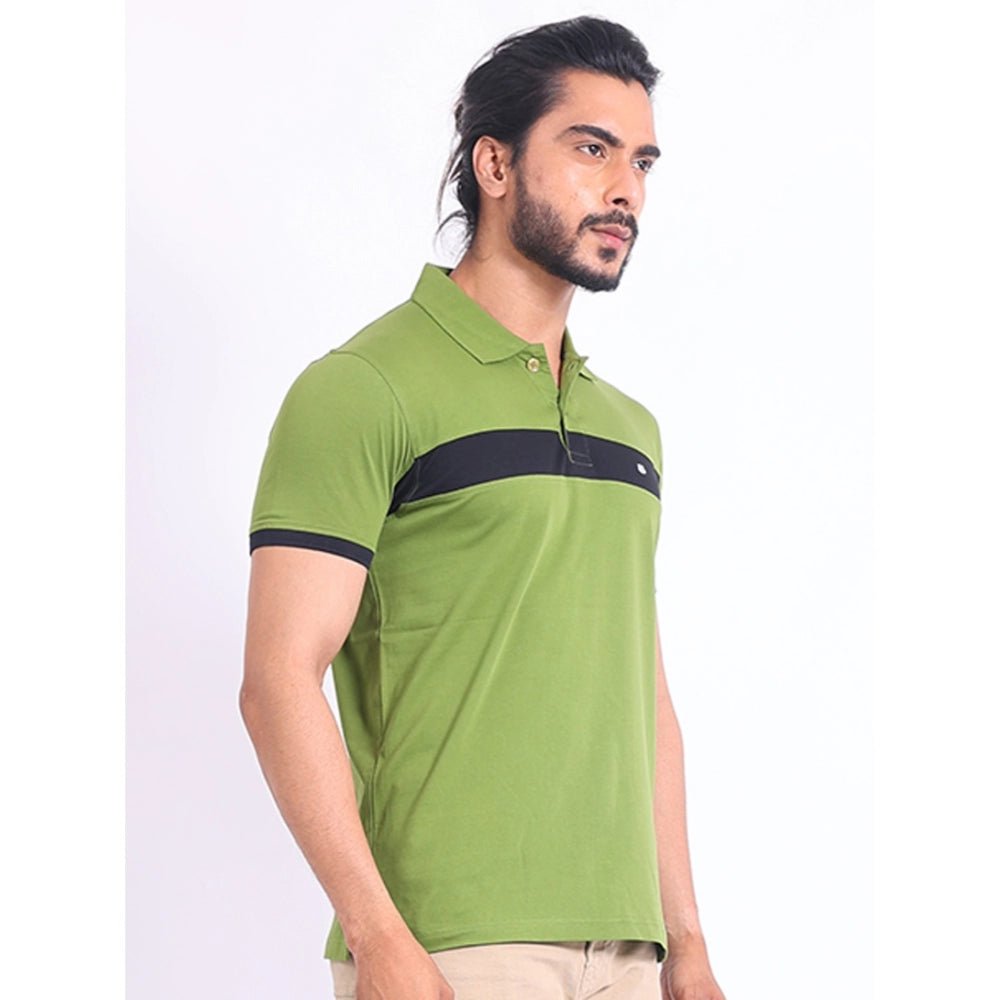 Men's Casual Cotton Printed Polo Neck Half Sleeve T-Shirt (Green) - Image 5
