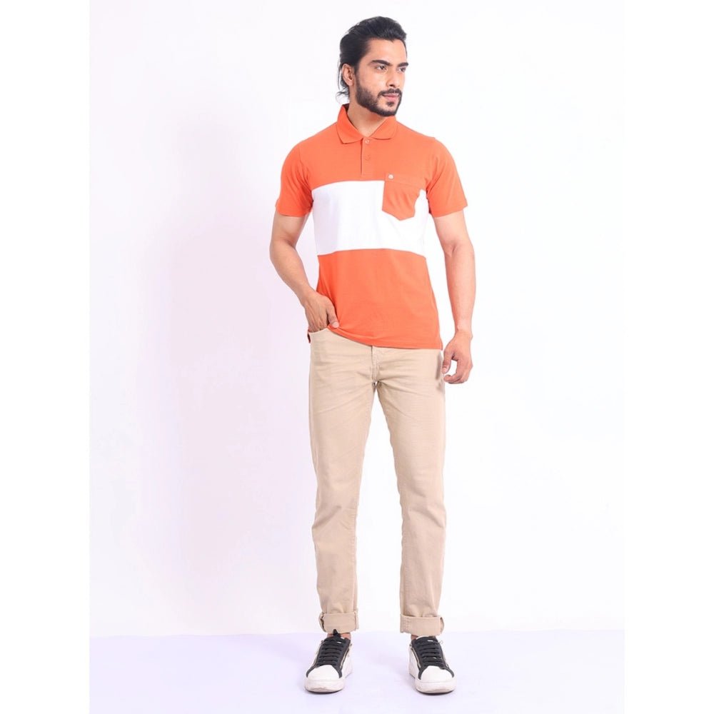 Men's Casual Cotton Printed Polo Neck Half Sleeve T-Shirt (Brown) - Image 2
