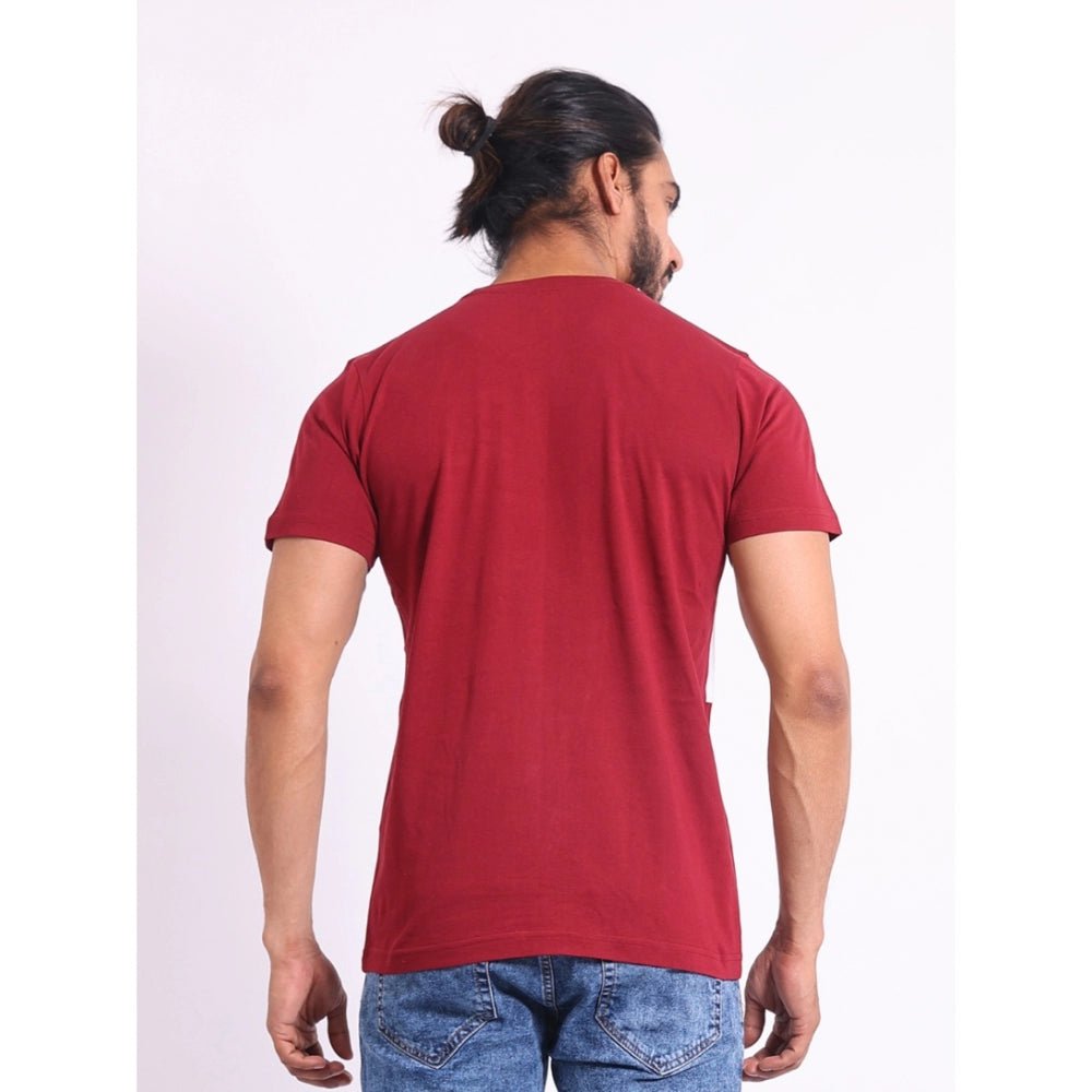 Men's Casual Cotton Printed Round Neck Half Sleeve T-Shirt (Maroon) - Image 7
