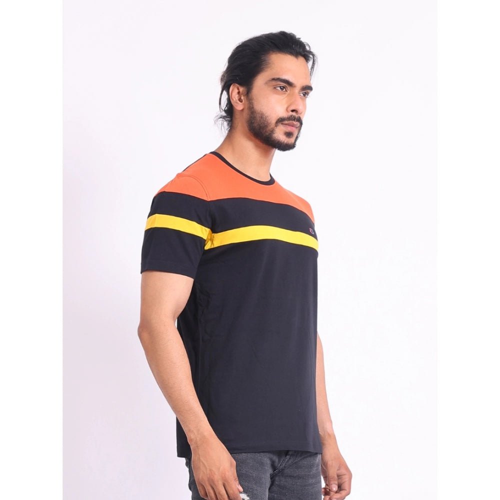Men's Casual Cotton Printed Round Neck Half Sleeve T-Shirt (Black) - Image 6