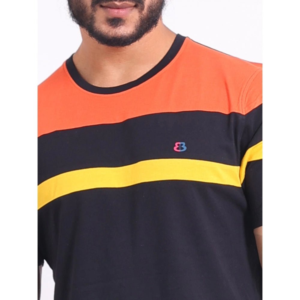 Men's Casual Cotton Printed Round Neck Half Sleeve T-Shirt (Black) - Image 3