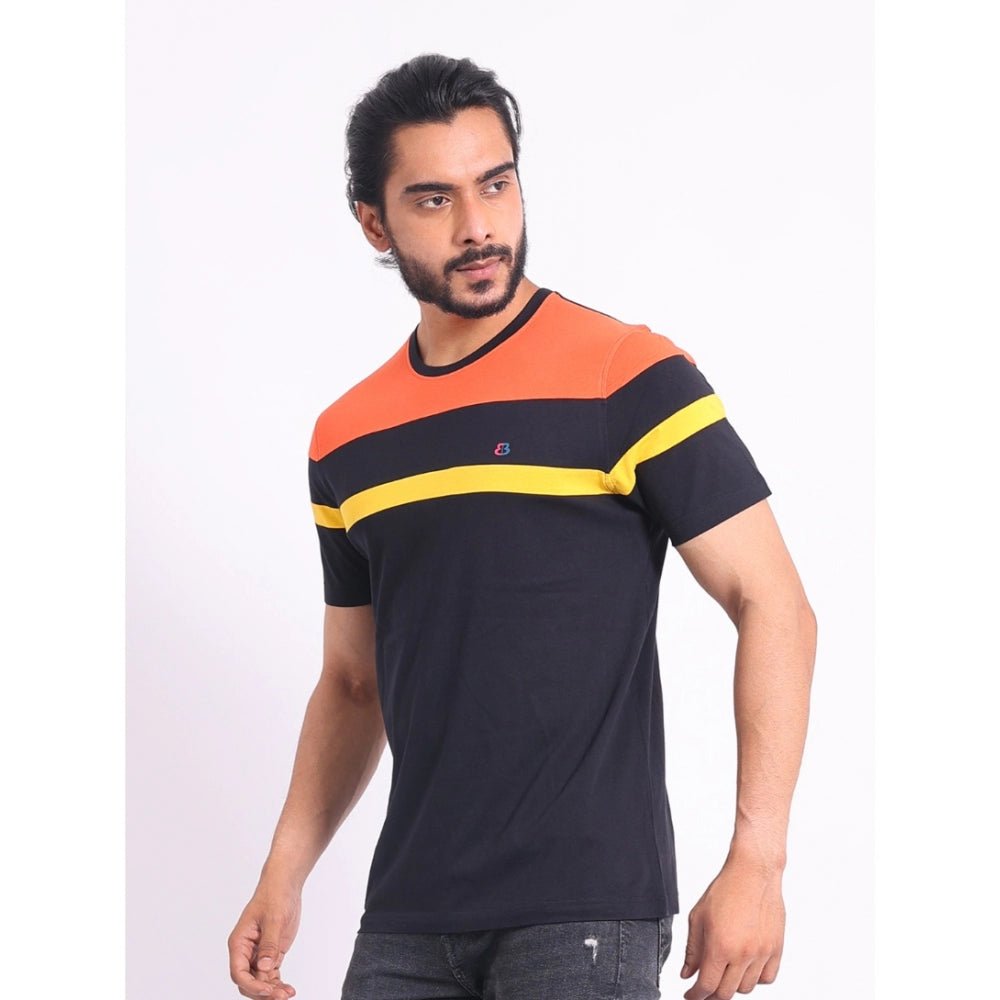 Men's Casual Cotton Printed Round Neck Half Sleeve T-Shirt (Black) - Image 5