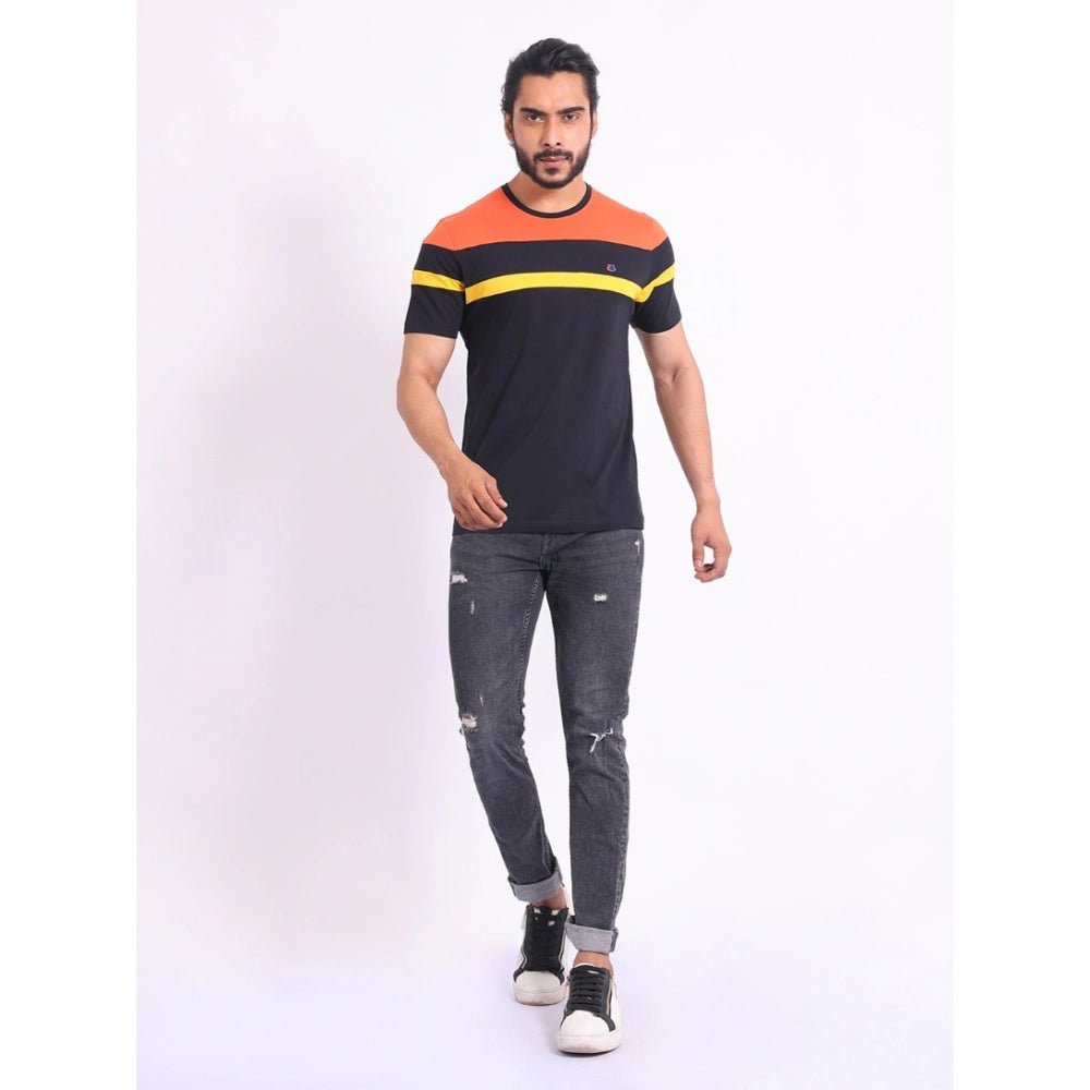 Men's Casual Cotton Printed Round Neck Half Sleeve T-Shirt (Black) - Image 2