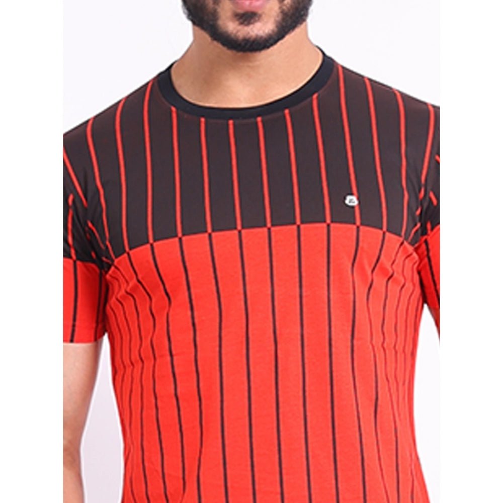 Men's Casual Cotton Printed Round Neck Half Sleeve T-Shirt (Red) - Image 3