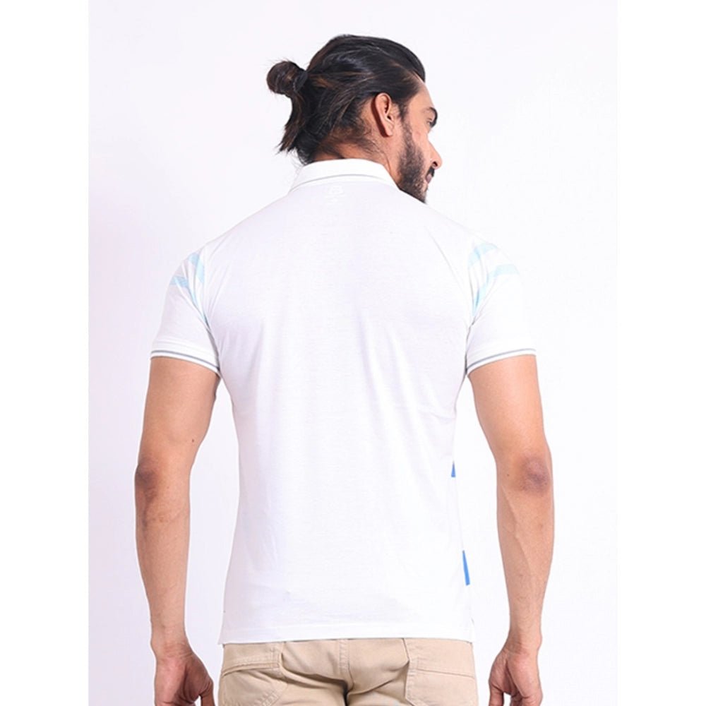 Men's Casual Cotton Printed Polo Neck Half Sleeve T-Shirt (White) - Image 7