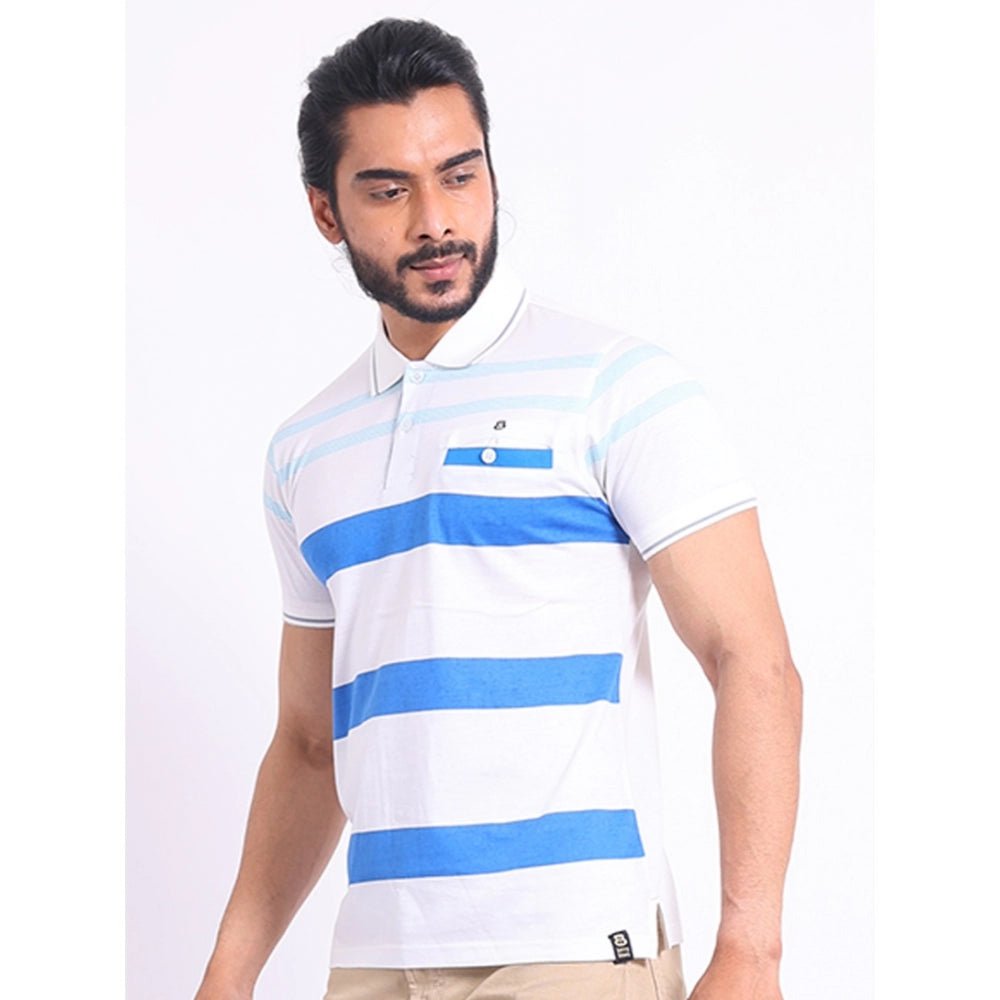 Men's Casual Cotton Printed Polo Neck Half Sleeve T-Shirt (White) - Image 5