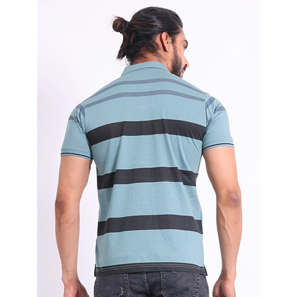 Men's Casual Cotton Printed Polo Neck Half Sleeve T-Shirt (Green) - Image 7