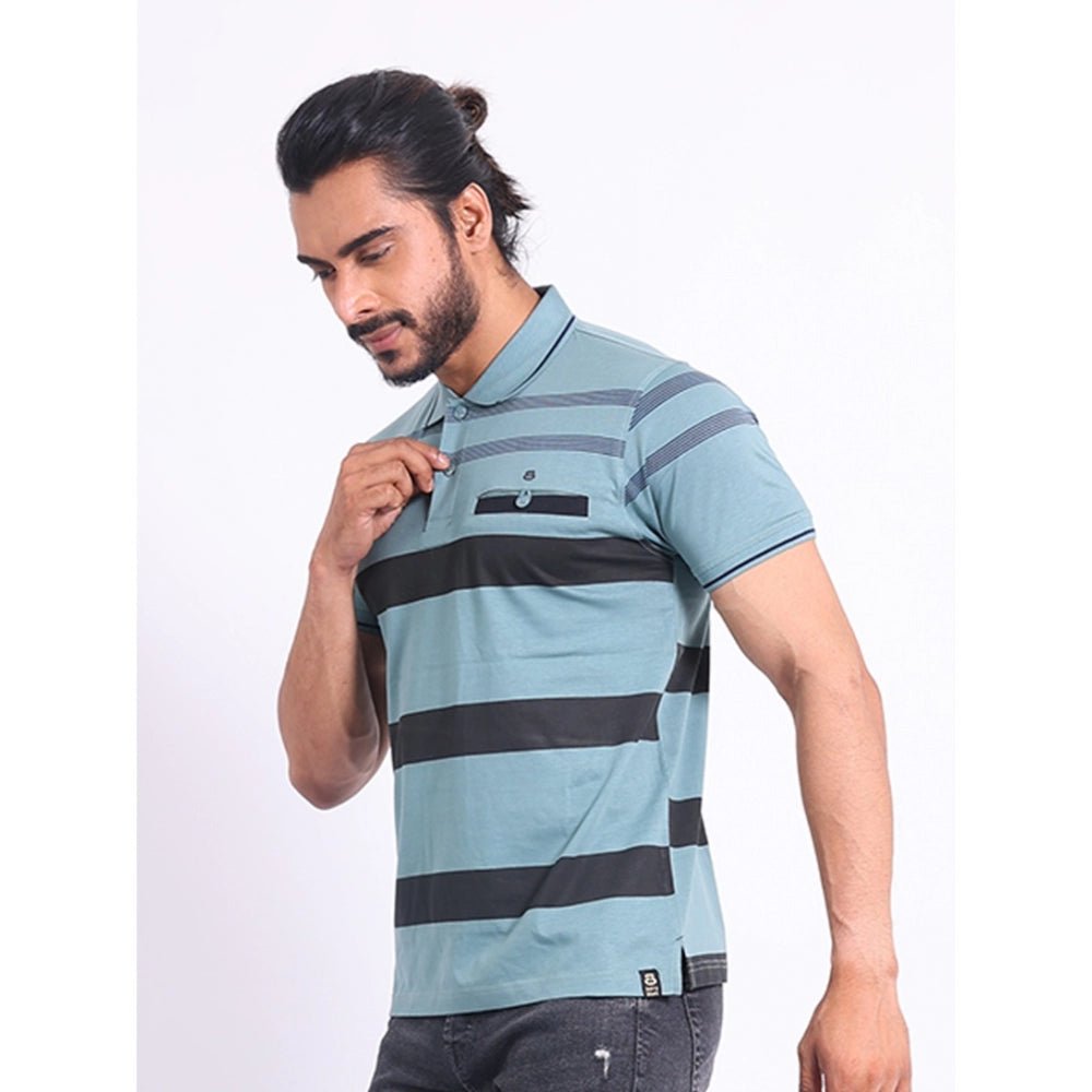 Men's Casual Cotton Printed Polo Neck Half Sleeve T-Shirt (Green) - Image 5