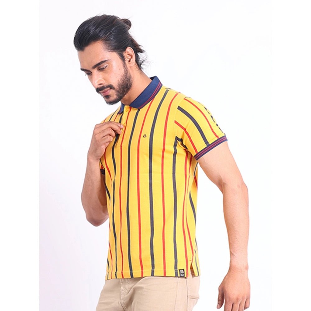 Men's Casual Cotton Printed Polo Neck Half Sleeve T-Shirt (Mustard) - Image 6