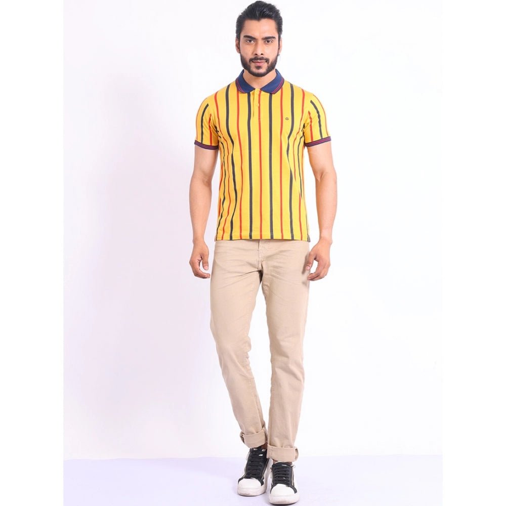 Men's Casual Cotton Printed Polo Neck Half Sleeve T-Shirt (Mustard) - Image 2