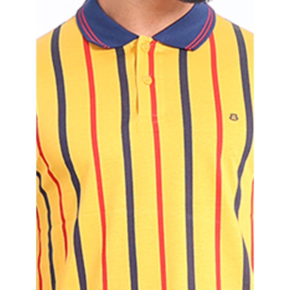 Men's Casual Cotton Printed Polo Neck Half Sleeve T-Shirt (Mustard) - Image 3