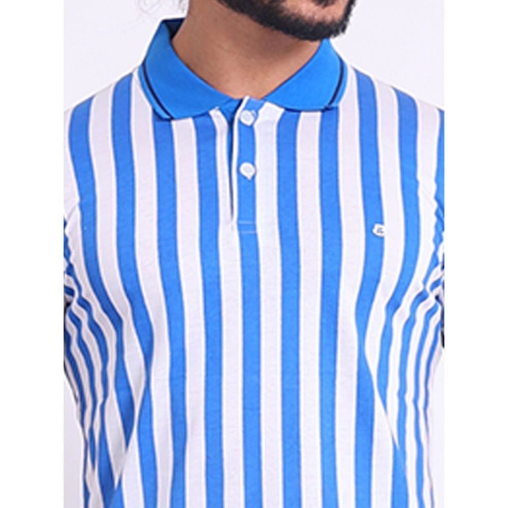 Men's Casual Cotton Printed Polo Neck Half Sleeve T-Shirt (White) - Image 3