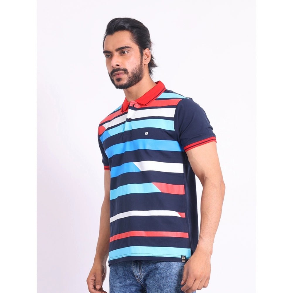 Men's Casual Cotton Printed Polo Neck Half Sleeve T-Shirt (Navy) - Image 6