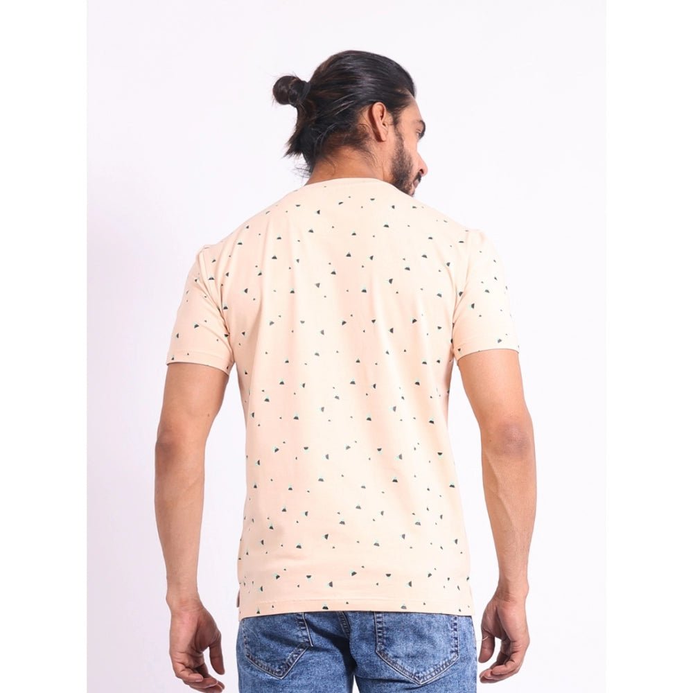 Men's Casual Cotton Printed Round Neck Half Sleeve T-Shirt (Peach) - Image 7