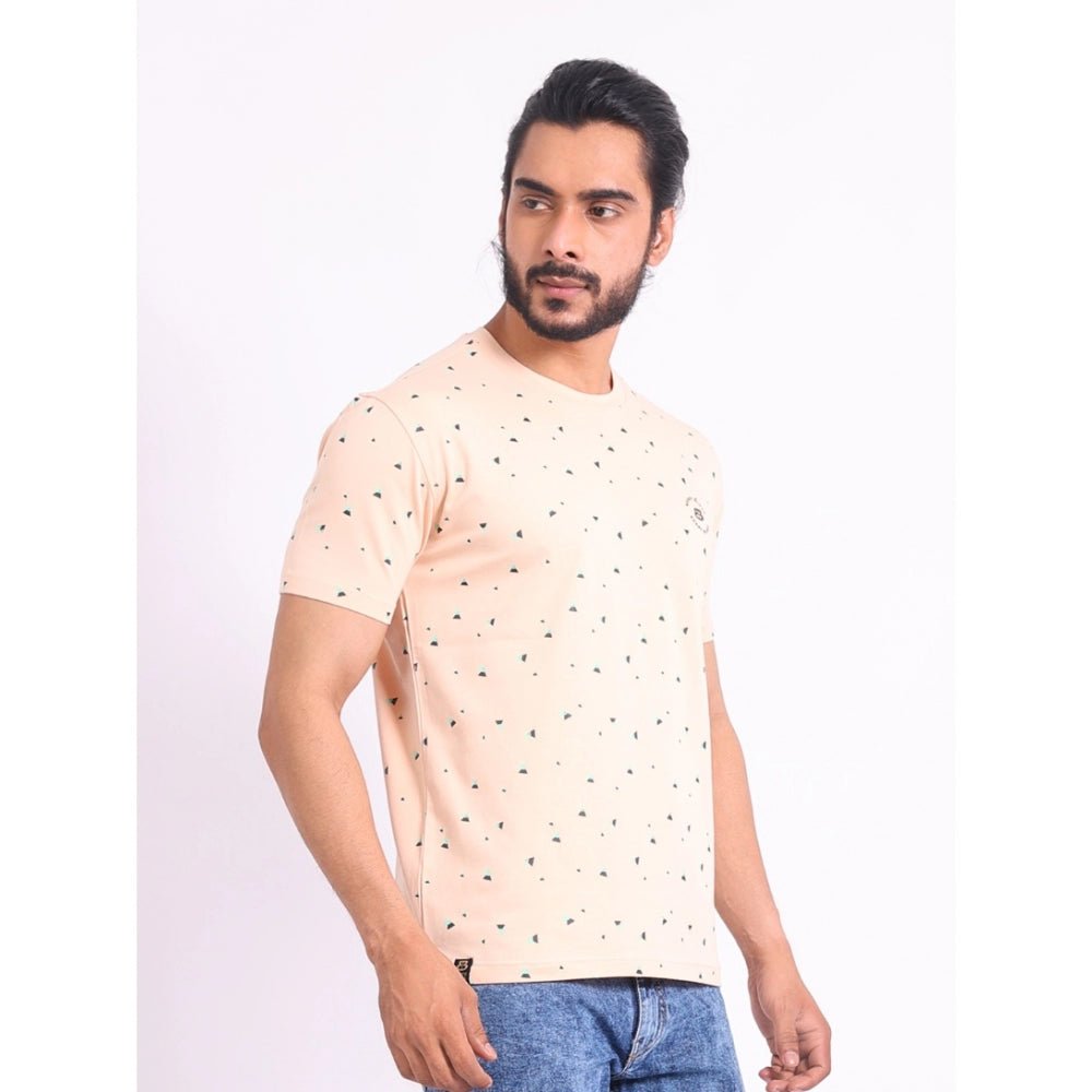 Men's Casual Cotton Printed Round Neck Half Sleeve T-Shirt (Peach) - Image 6