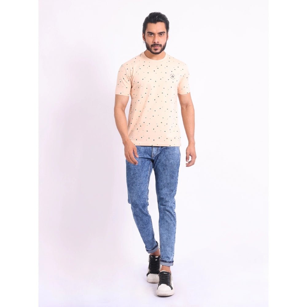 Men's Casual Cotton Printed Round Neck Half Sleeve T-Shirt (Peach) - Image 2