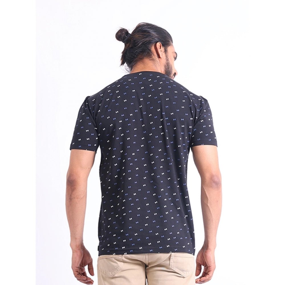 Men's Casual Cotton Printed Round Neck Half Sleeve T-Shirt (Black) - Image 7