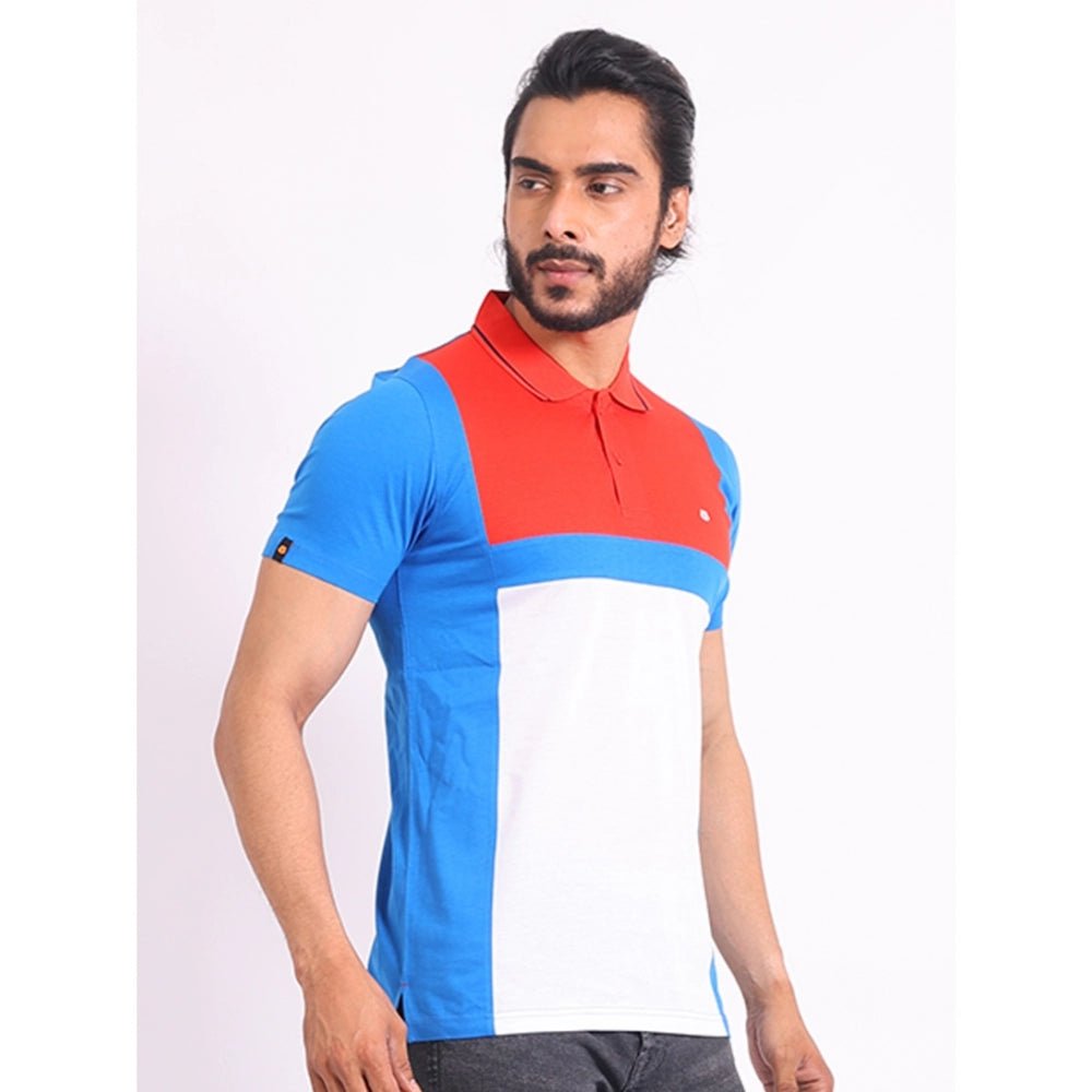 Men's Casual Cotton Printed Polo Neck Half Sleeve T-Shirt (Red) - Image 5