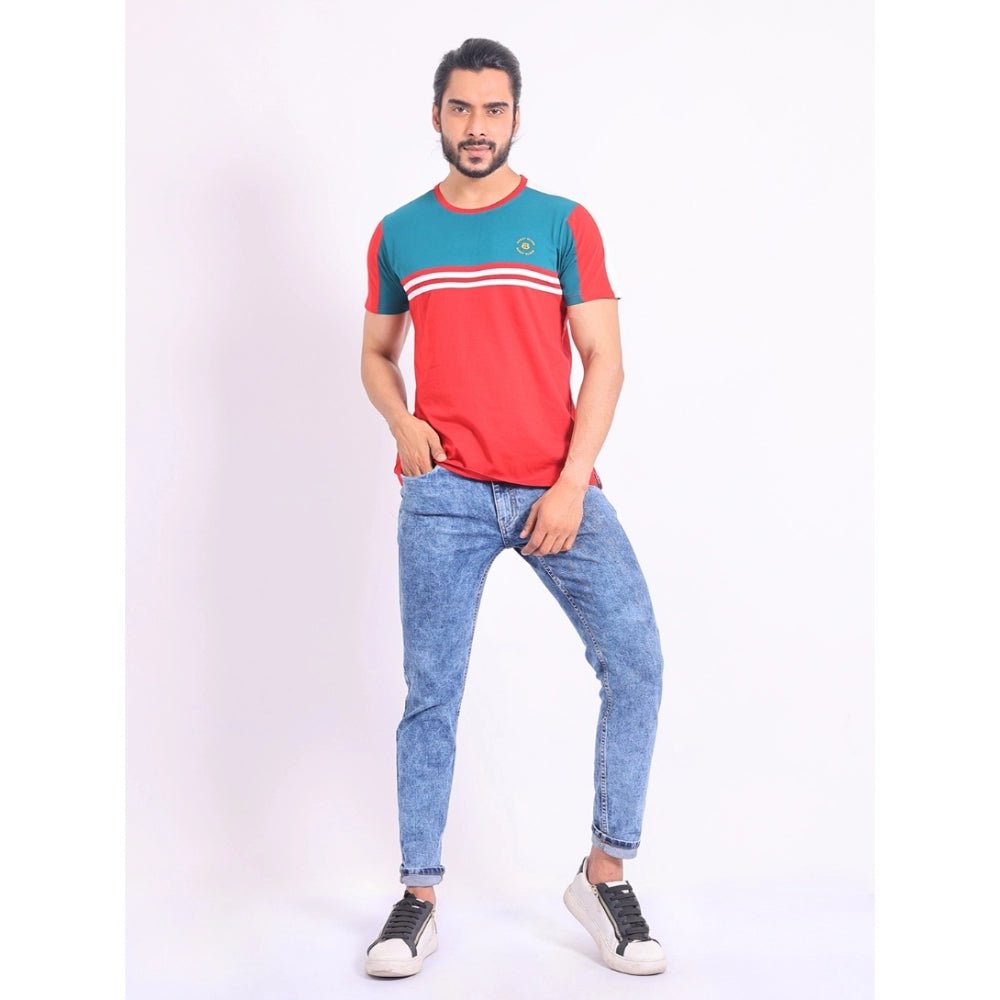 Men's Casual Cotton Printed Round Neck Half Sleeve T-Shirt (Red) - Image 2