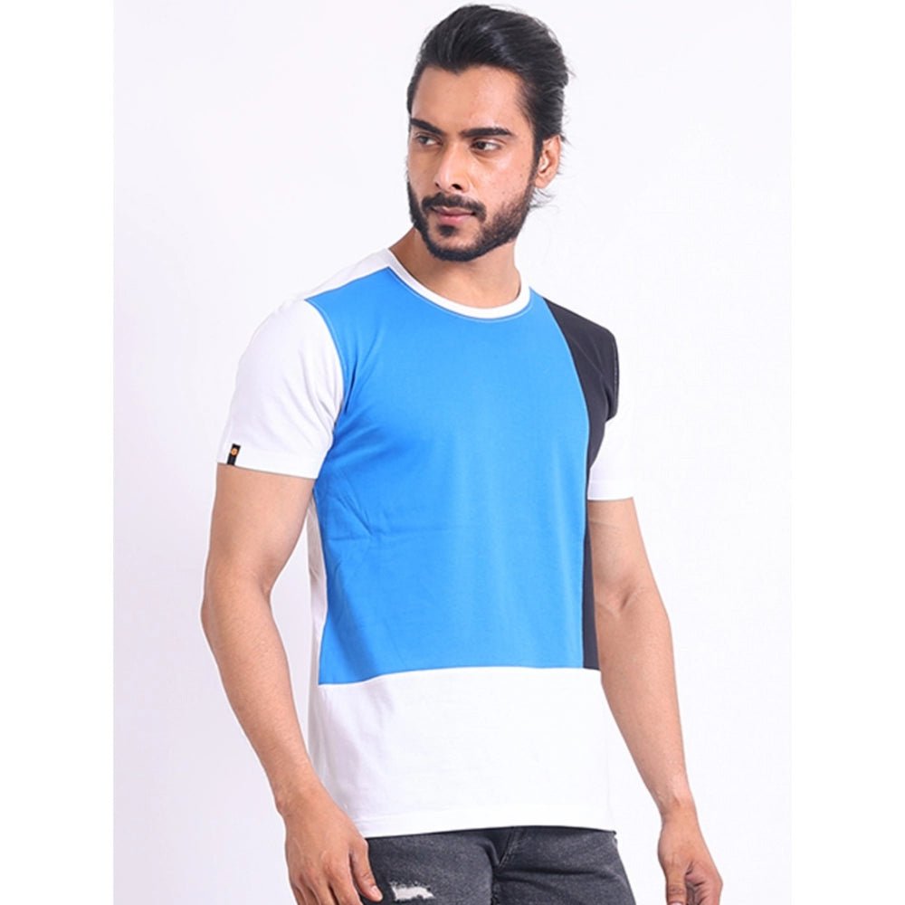 Men's Casual Cotton Printed Round Neck Half Sleeve T-Shirt (Blue) - Image 5