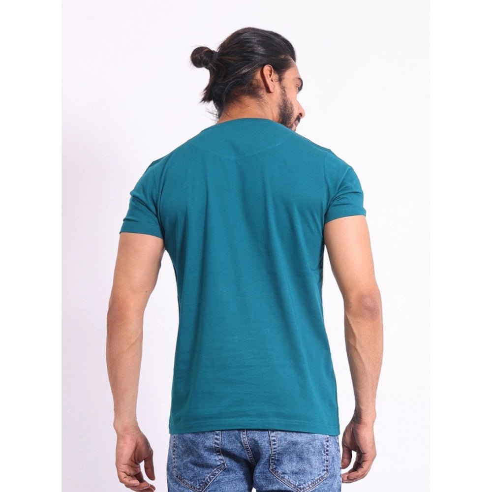 Men's Casual Cotton Printed Round Neck Half Sleeve T-Shirt (Green) - Image 7