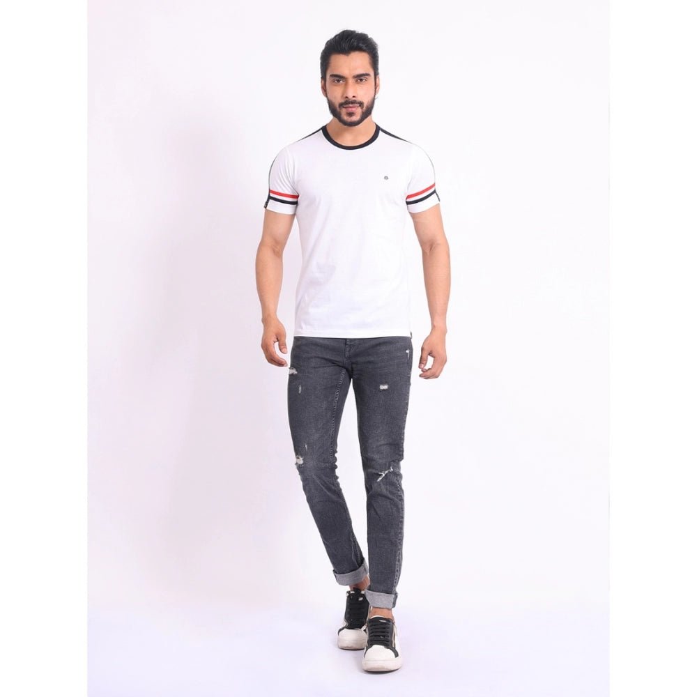 Men's Casual Cotton Printed Round Neck Half Sleeve T-Shirt (White) - Image 2